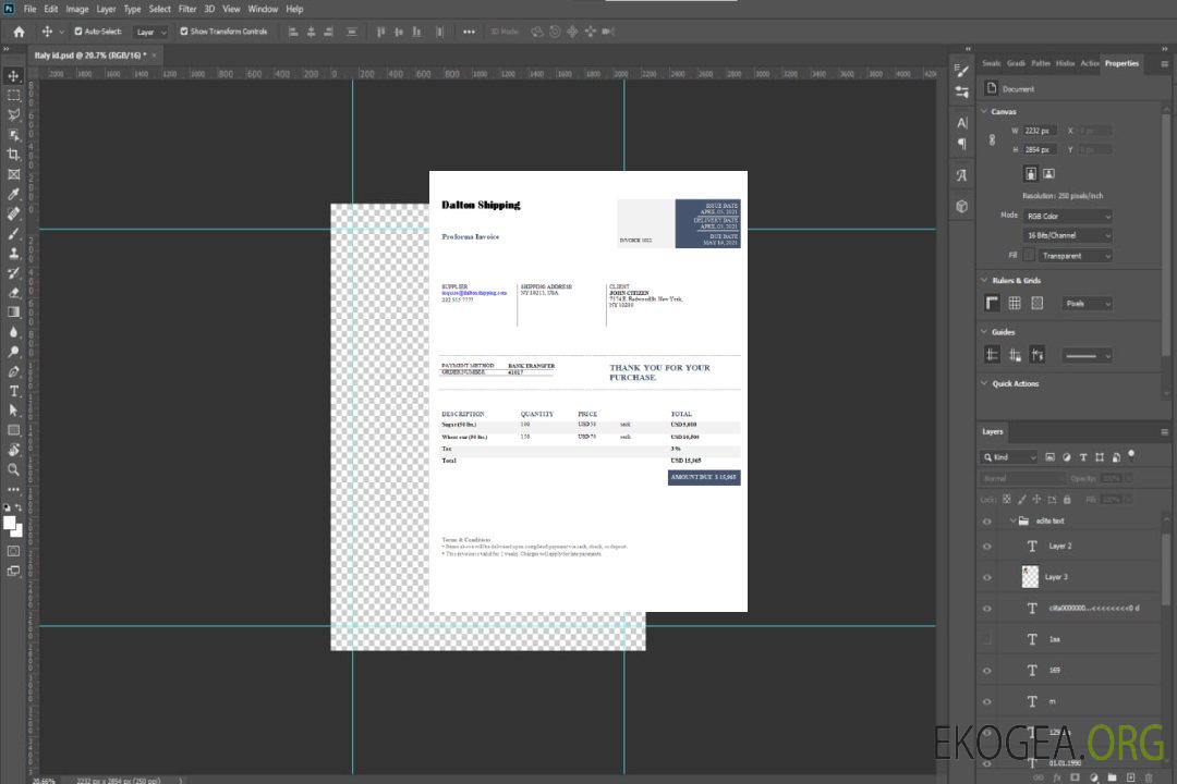 Facture d'expédition Dalton aux États , Unis template